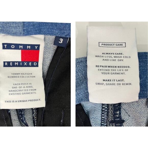 Tommy Remixed Patchwork Jeans Tommy Hilfiger Size 3 (16) 35inX27.5in High Rise‎ - Picture 13 of 16